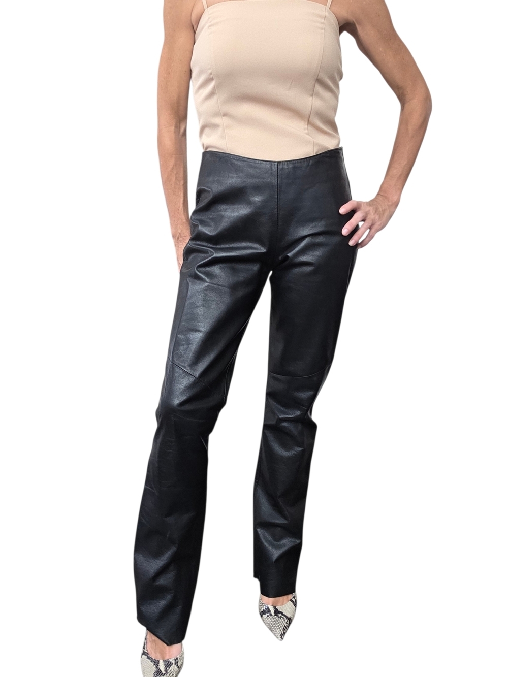 Vintage 90s Black Genuine Leather High Rise Straight Leg Pants